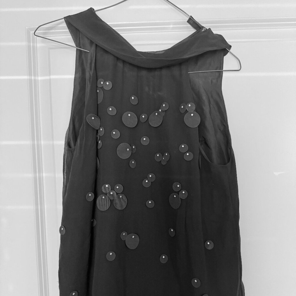 Vivienne Tam black sleeveless sequined 3-layer chiffon evening top women sz S